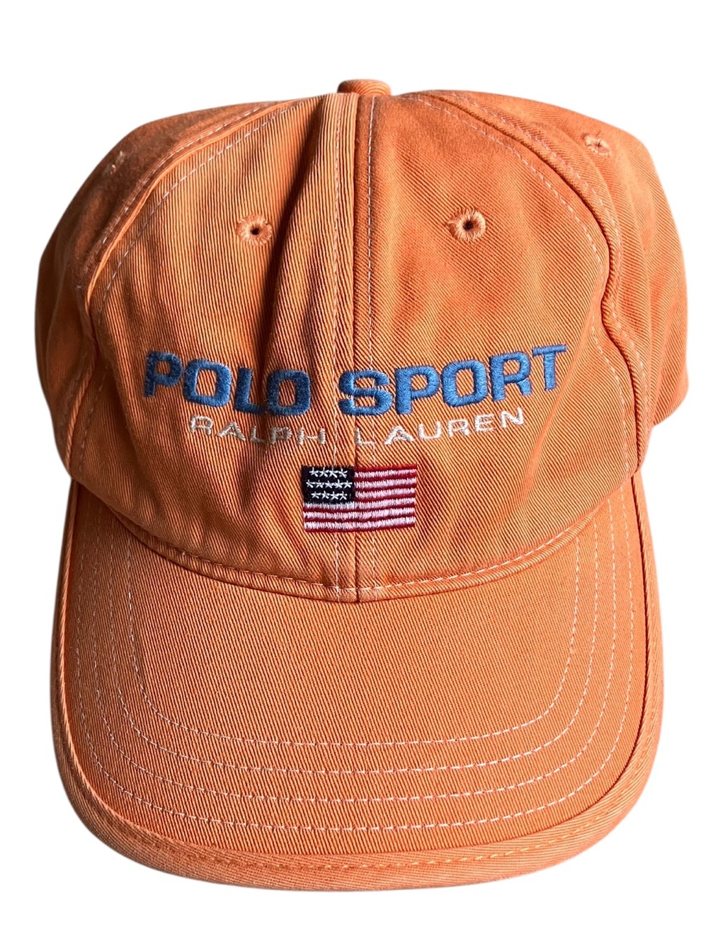 Vintage Polo Ralph Lauren Polo Sport Dad Hat Cap Orange Leather Strap